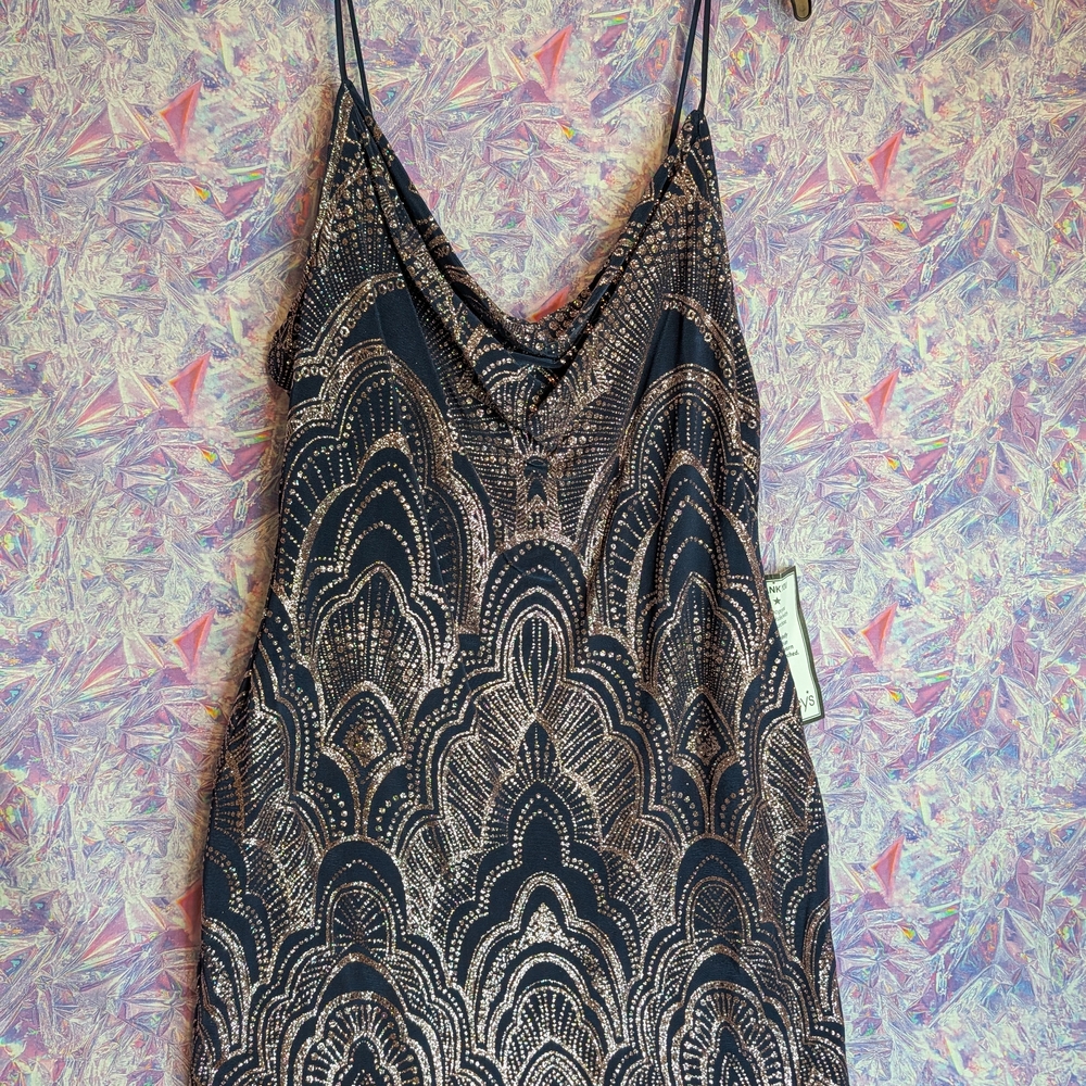 Navy And Gold Glitter Bodycon Dress with Draped Scoop Neckline NWT Size Xl